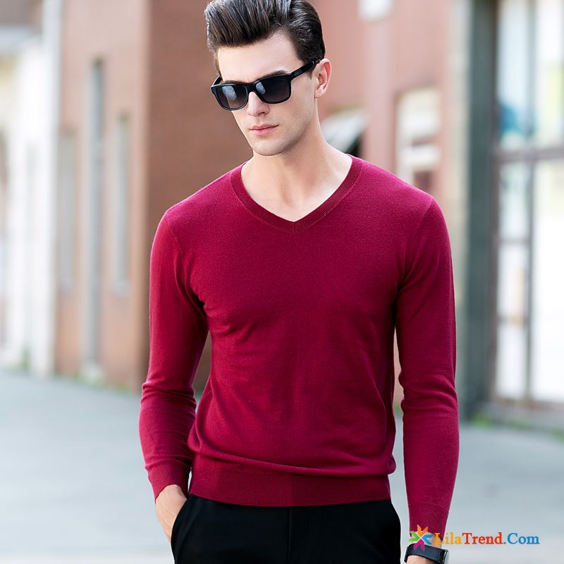 Pullover Herren Slim Fit Dünn Wollpullover V-neck Leggings Strickwaren