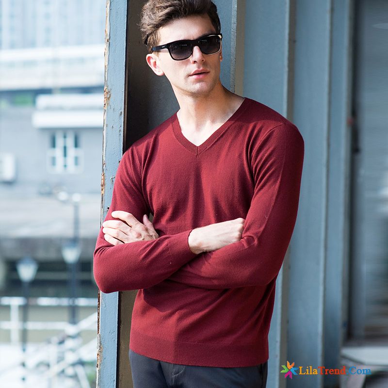 Pullover Herren Slim Fit Dünn Wollpullover V-neck Leggings Strickwaren