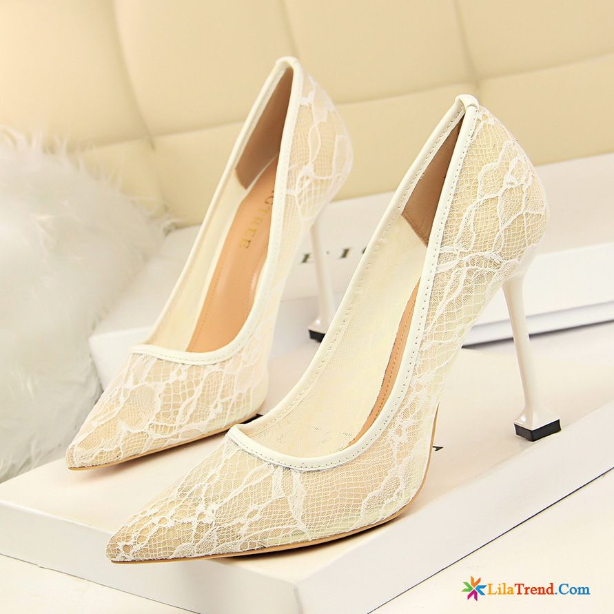 Pumps Pfennigabsatz 3 Cm Hochzeit Schuhe Schnürschuhe Neue Schwarz Spitze Verkaufen