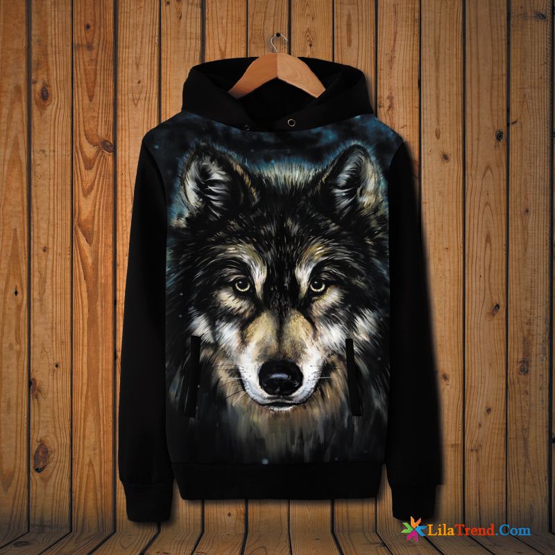 Rollkragenkapuzenpulli Mann Braun Trend Drucken Überzieher Große Größe Wolf Billig