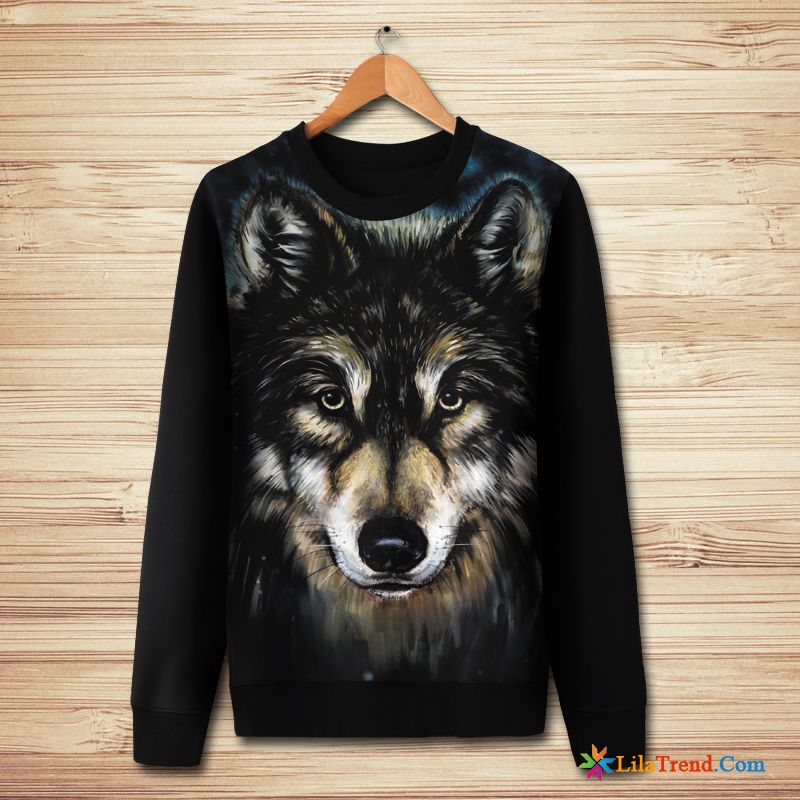 Rollkragenkapuzenpulli Mann Braun Trend Drucken Überzieher Große Größe Wolf Billig