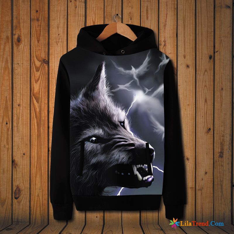 Rollkragenkapuzenpulli Mann Braun Trend Drucken Überzieher Große Größe Wolf Billig