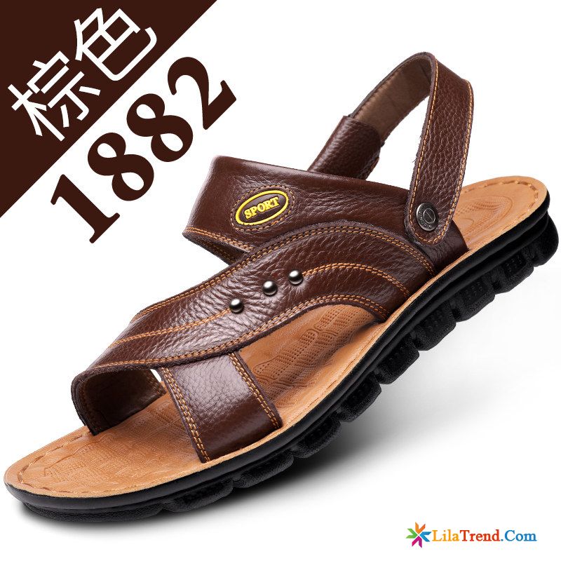 Sandalen Für Herren Weiche Sohle Echtleder Hausschuhe Sandalen Neue Billig