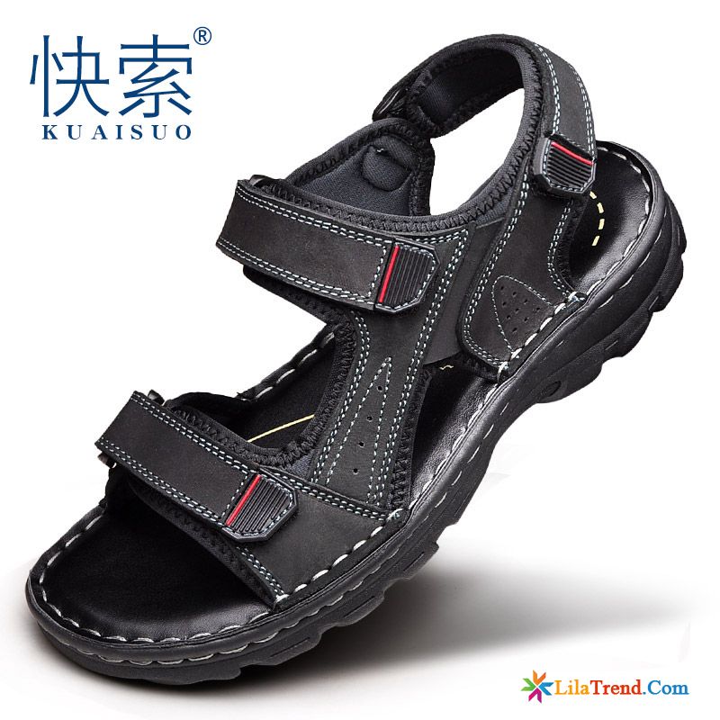 Sandalen Herren Flach Pantolette Strand Fahren Sommer Echtleder Kaufen