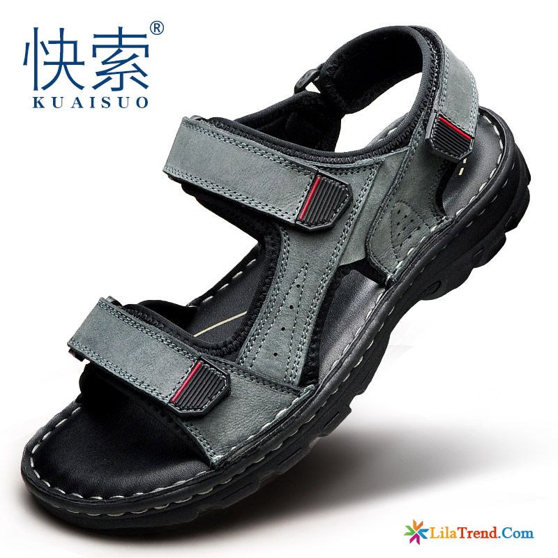 Sandalen Herren Flach Pantolette Strand Fahren Sommer Echtleder Kaufen