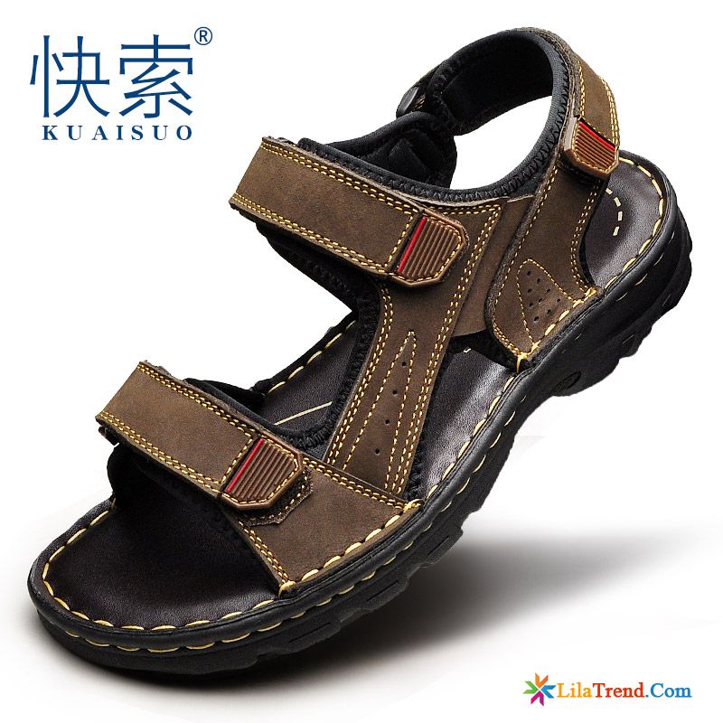 Sandalen Herren Flach Pantolette Strand Fahren Sommer Echtleder Kaufen