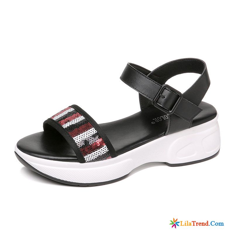 Sandalen Leder Damen Flach Schwarz Allgleiches Flache Sandalen Damen Billig