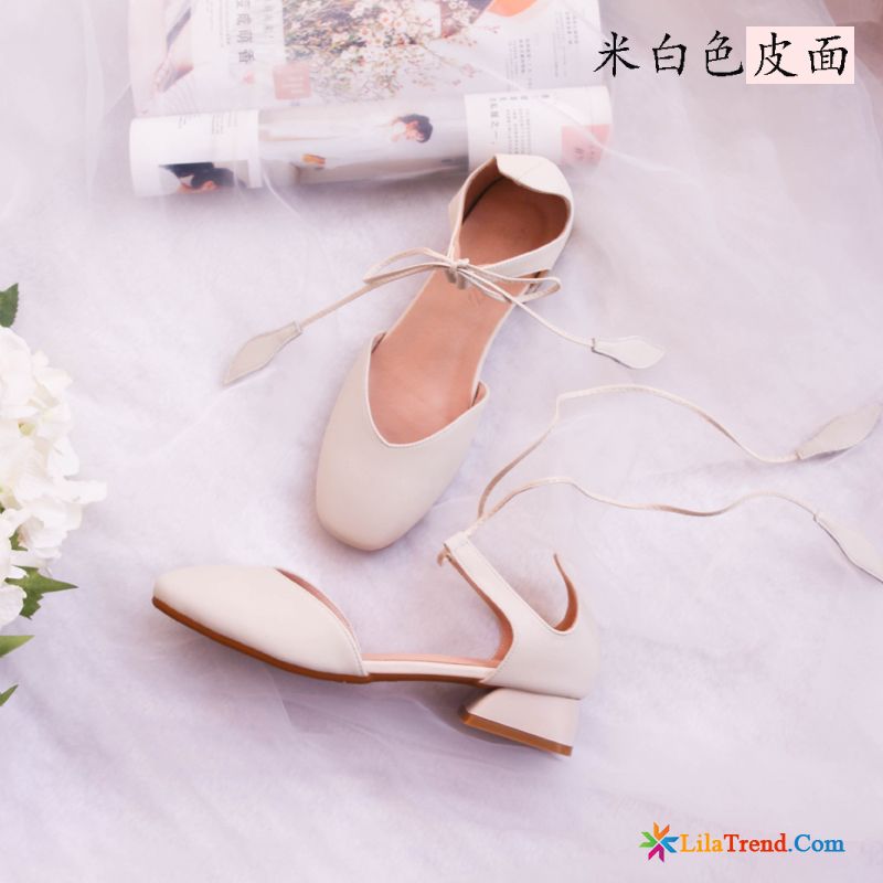 Sandaletten Beige Schüler Dick Schnürschuhe Hochhackigen Schuhe Sale