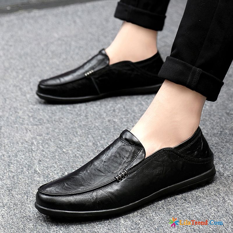 Schnürschuhe Herren Schwarz Herbst Lederschuhe Casual Slip-on Gelb Billig