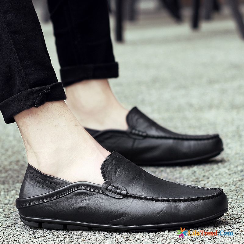 Schnürschuhe Herren Schwarz Herbst Lederschuhe Casual Slip-on Gelb Billig