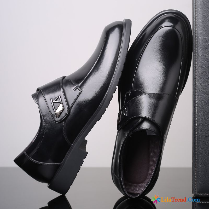 Schuhe Leder Casual Dunkelrot British Atmungsaktiv Schwarz Runde Zehe Formeller Anzug Günstig