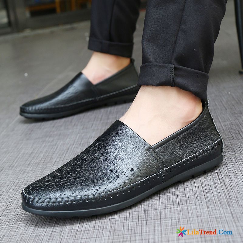 Schuhe Schwarz Herren Atmungsaktiv Casual Weiche Sohle Slip-on Echtleder Billig