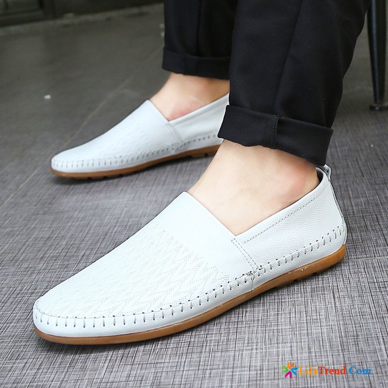 Schuhe Schwarz Herren Atmungsaktiv Casual Weiche Sohle Slip-on Echtleder Billig