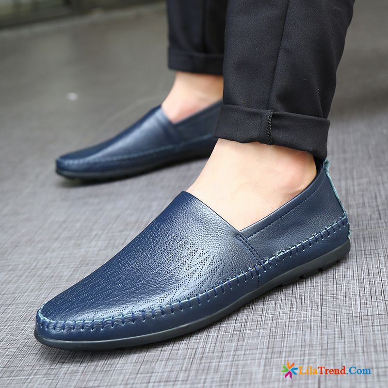 Schuhe Schwarz Herren Atmungsaktiv Casual Weiche Sohle Slip-on Echtleder Billig