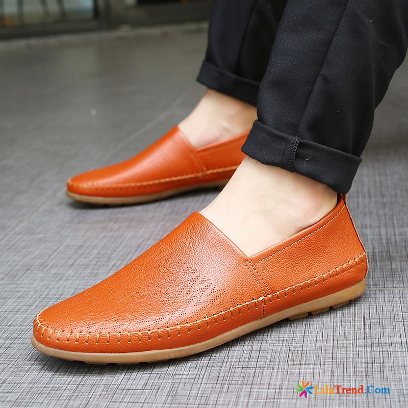 Schuhe Schwarz Herren Atmungsaktiv Casual Weiche Sohle Slip-on Echtleder Billig