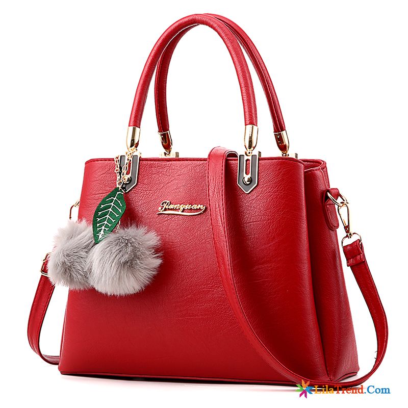 Schultertasche Leder Schwarz Rosarot Handtaschen Taschen Winter Einfach Großes Paket Günstig