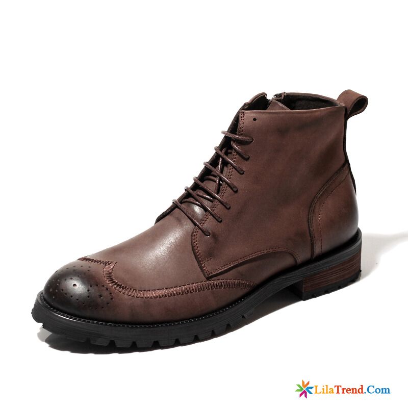 Schwarz Herren Stiefel Casual Retro Echtleder Kurze Stiefel Günstig