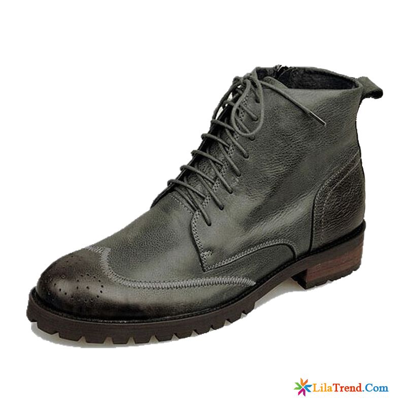 Schwarz Herren Stiefel Casual Retro Echtleder Kurze Stiefel Günstig