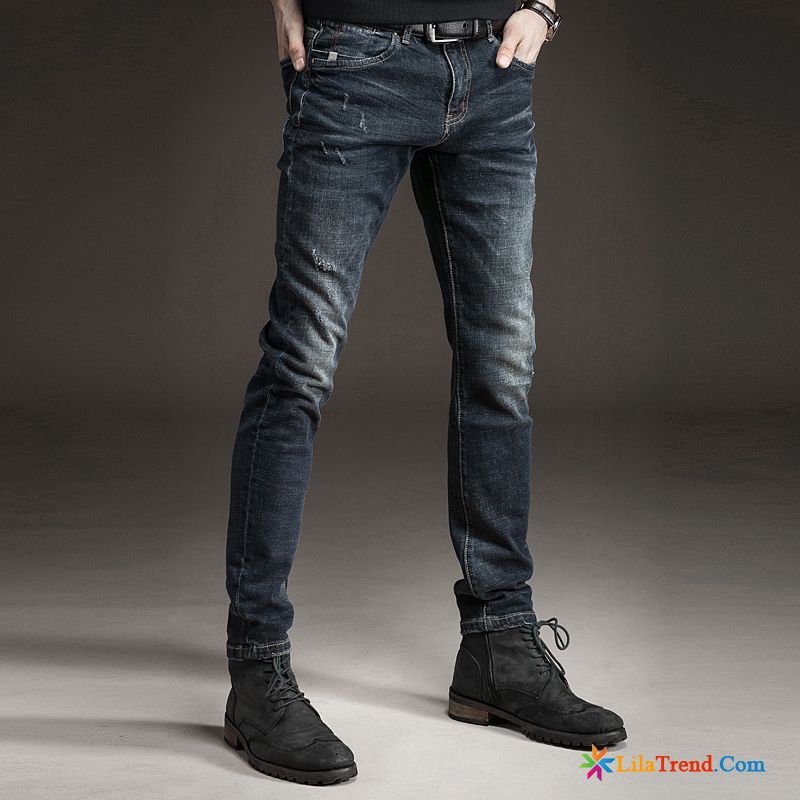 Schwarze Biker Jeans Elastisch Trend Jeans Dünn Herbst Kaufen