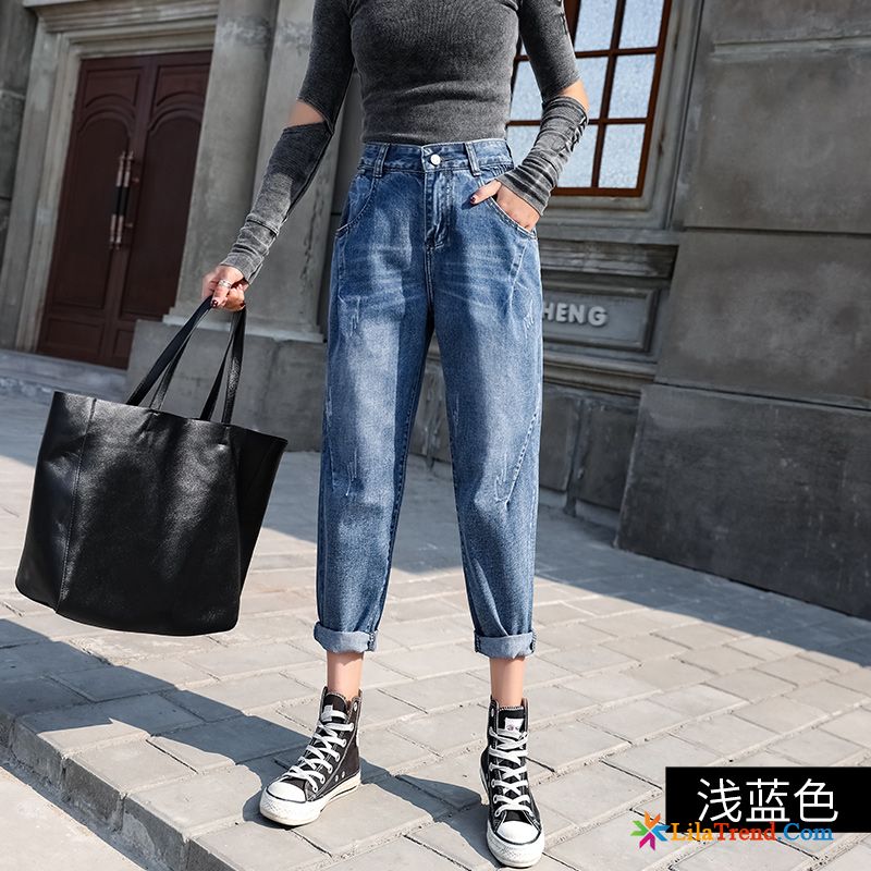 Schwarze Jeans Mit Löchern Jeans Neunte Hose Lose Feder Damen Günstig