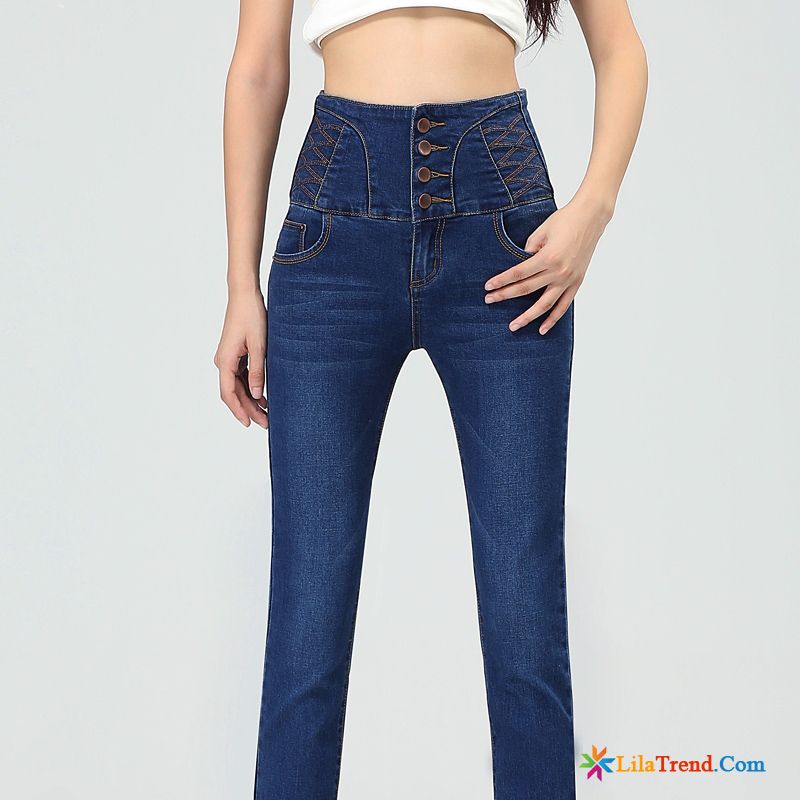 Schwarze Röhrenjeans Damen Schlank Jeans Dunkel Hohe Taille Elastisch Kaufen