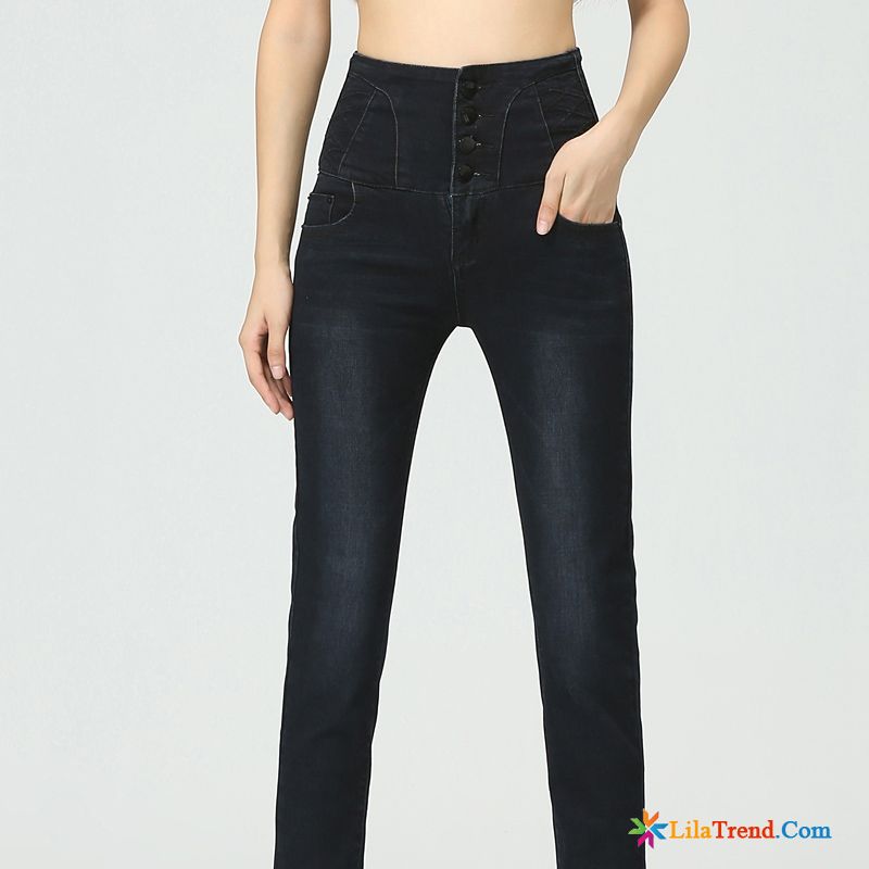 Schwarze Röhrenjeans Damen Schlank Jeans Dunkel Hohe Taille Elastisch Kaufen