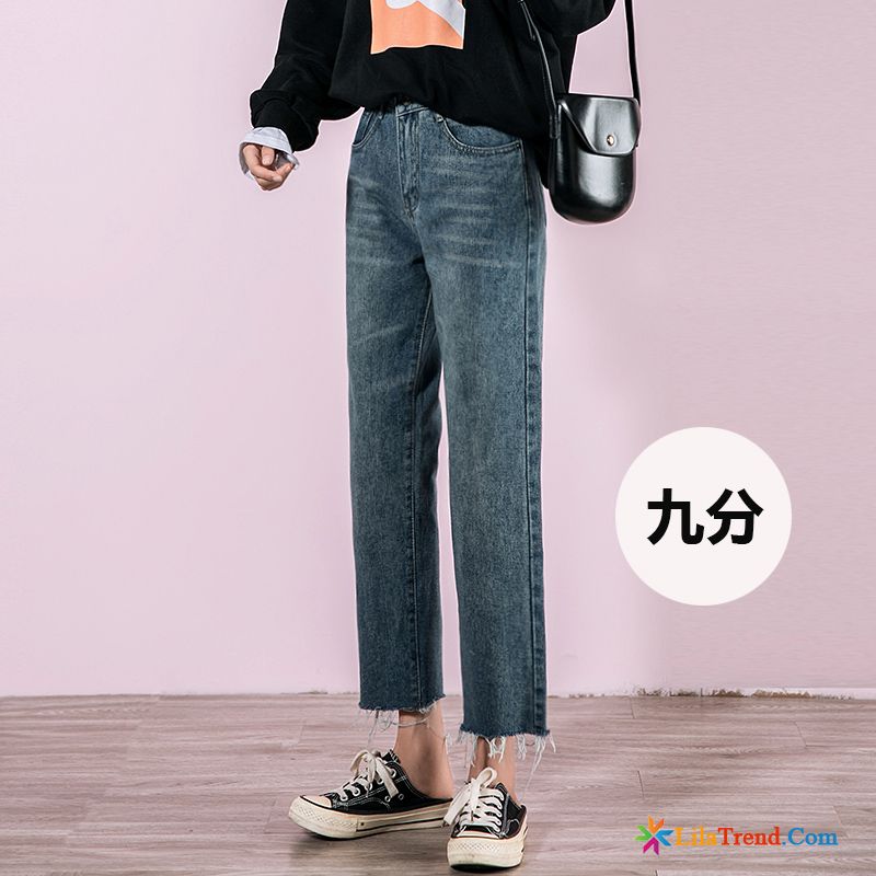 Sommer Jeans Damen Gerade Retro Weites Bein Herbst Denim Günstig