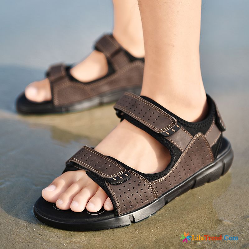 Sommerschlappen Herren Strand Echtleder Sommer Schwarz Pantolette