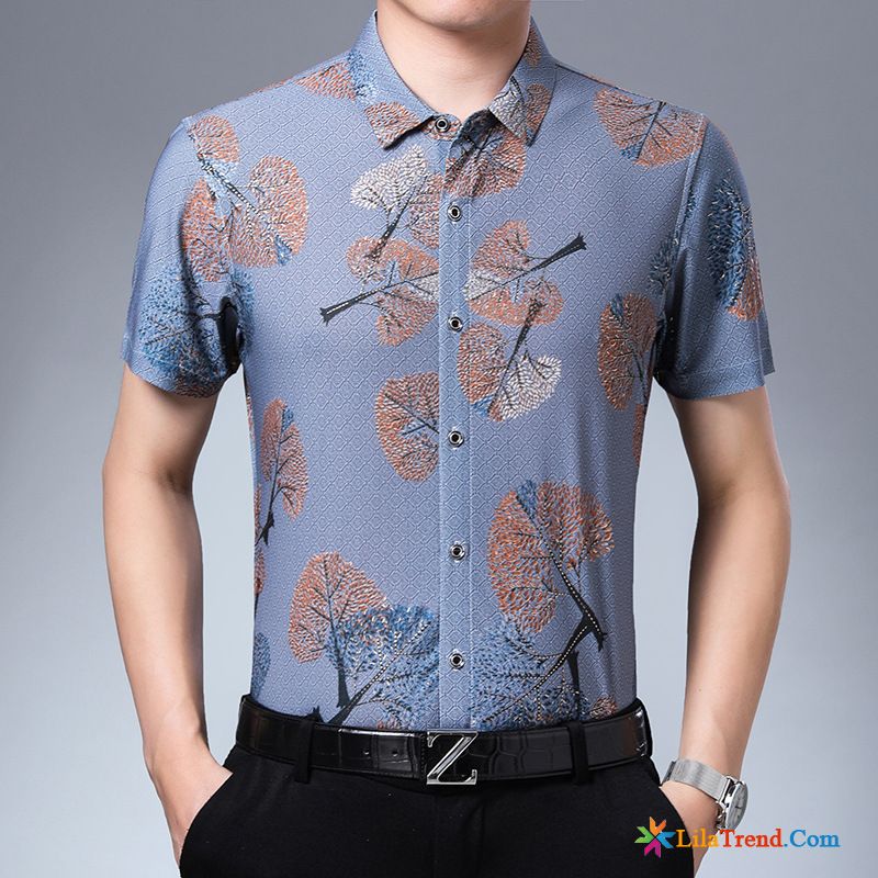 Sportliche Hemden Männer Sandbeige Chinesischer Stil Blau Persönlichkeit Freizeit Mode Billig