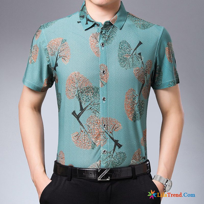 Sportliche Hemden Männer Sandbeige Chinesischer Stil Blau Persönlichkeit Freizeit Mode Billig