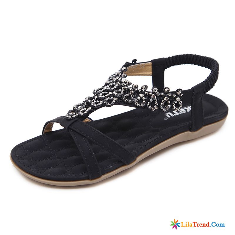 Sportliche Sandalen Frauen Flache Strand Strasssteine Neue Schwarz Rabatt