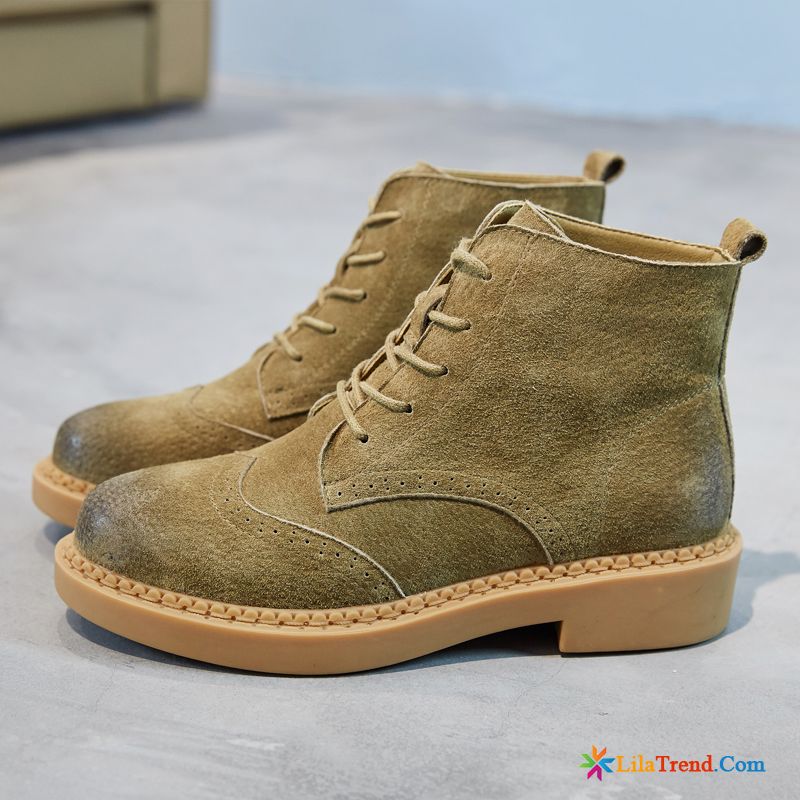 Stiefeletten Gefüttert Damen Khaki Schwarz Trend Echtleder Retro Martin Stiehlt Billig