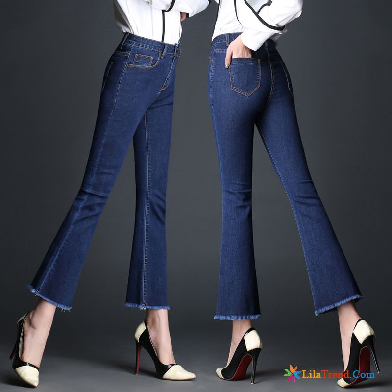 Stretch Jeans Damen Günstig Feder Neunte Hose Dünn Quaste Hohe Taille