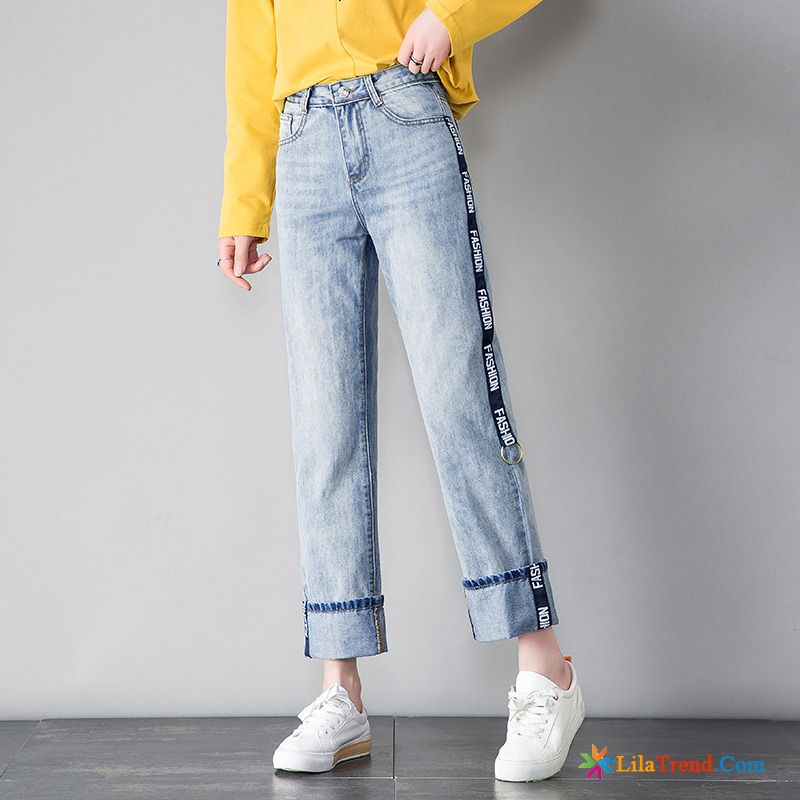 Stretch Jeans Damen Günstig Navy Blau Dünn Lose Hose Sommer