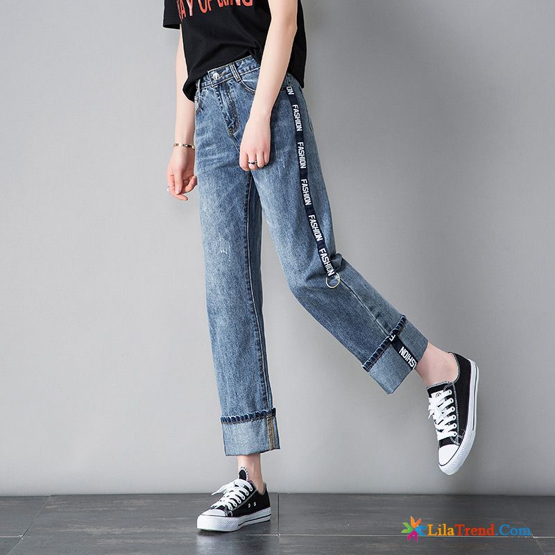 Stretch Jeans Damen Günstig Navy Blau Dünn Lose Hose Sommer