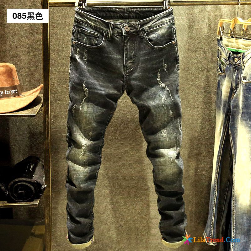 Stylische Herren Jeans Dunkel Mode Feder Löcher Herren Jugend Kaufen