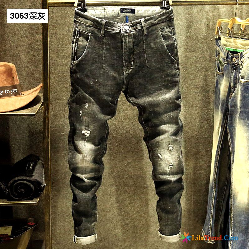 Stylische Herren Jeans Dunkel Mode Feder Löcher Herren Jugend Kaufen