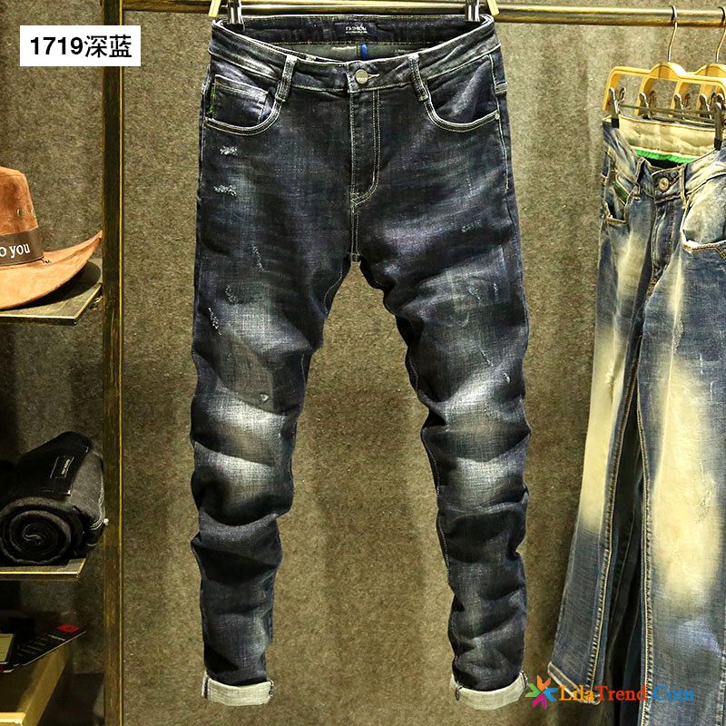 Stylische Herren Jeans Dunkel Mode Feder Löcher Herren Jugend Kaufen