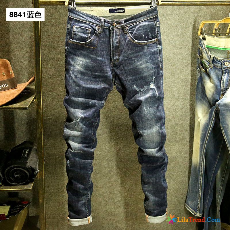 Stylische Herren Jeans Dunkel Mode Feder Löcher Herren Jugend Kaufen