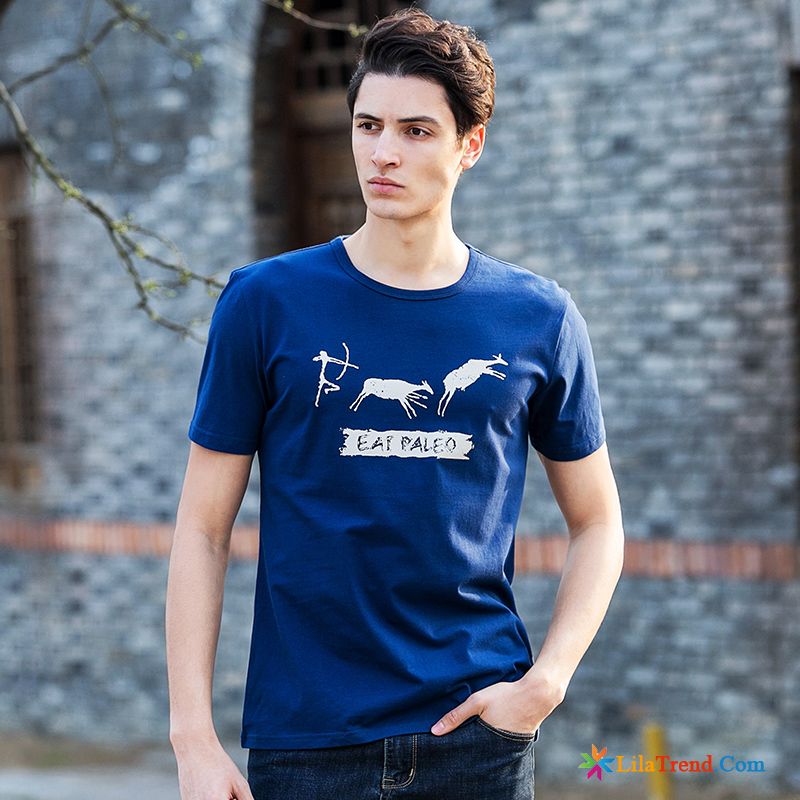 T Shirt Mit Print Herren Halb Ärmel Nationalen Stil Weiß Rein Retro Billig