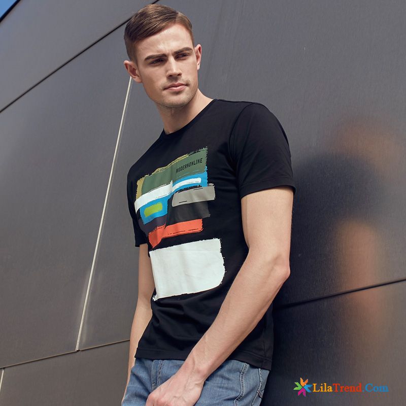 T Shirt Mit Print Herren Weiß Freizeit Hülse Mode Jugend Wolf