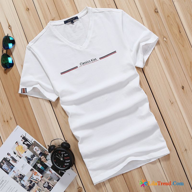 T Shirt Rot Weiß Gestreift Herren V-neck Hülse Unteres Hemd Sommer Schlank Billig