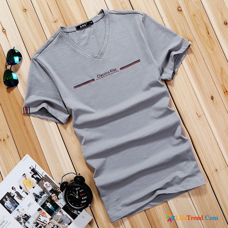 T Shirt Rot Weiß Gestreift Herren V-neck Hülse Unteres Hemd Sommer Schlank Billig