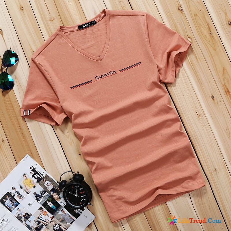 T Shirt Rot Weiß Gestreift Herren V-neck Hülse Unteres Hemd Sommer Schlank Billig