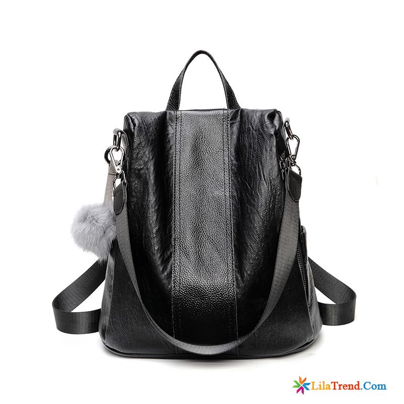 Tasche Rucksäck Damen Tourismus Rucksack Weiche Haut Trend Schwarz Billig