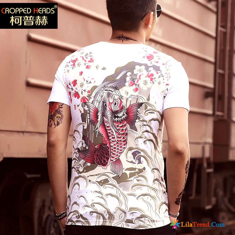 Unterziehshirt Herren Rein Baumwolle Chinesischer Stil Tätowierung Sommer