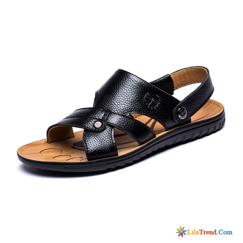 Waldläufer Herren Sandalen Dunkelfarbig Echtleder Rutschsicher Offener Zeh Strand Sommer Billig