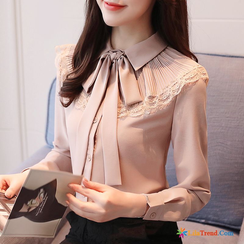 Weiße Blusen Damen Trend Mantel Chiffon Rosa Mode Günstig