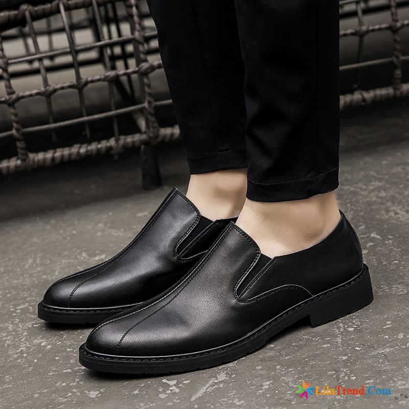 Winter Leder Schuhe Dunkelbraun Schwarz Trend Herbst Geschäft Slip-on Billig