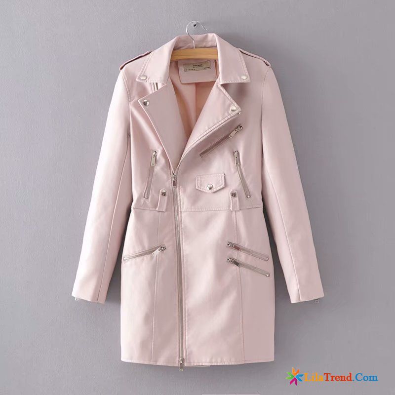 Winter Lederjacke Jacken Damen Olivgrün Trend Allgleiches Rosa Herbst Leder Kaufen